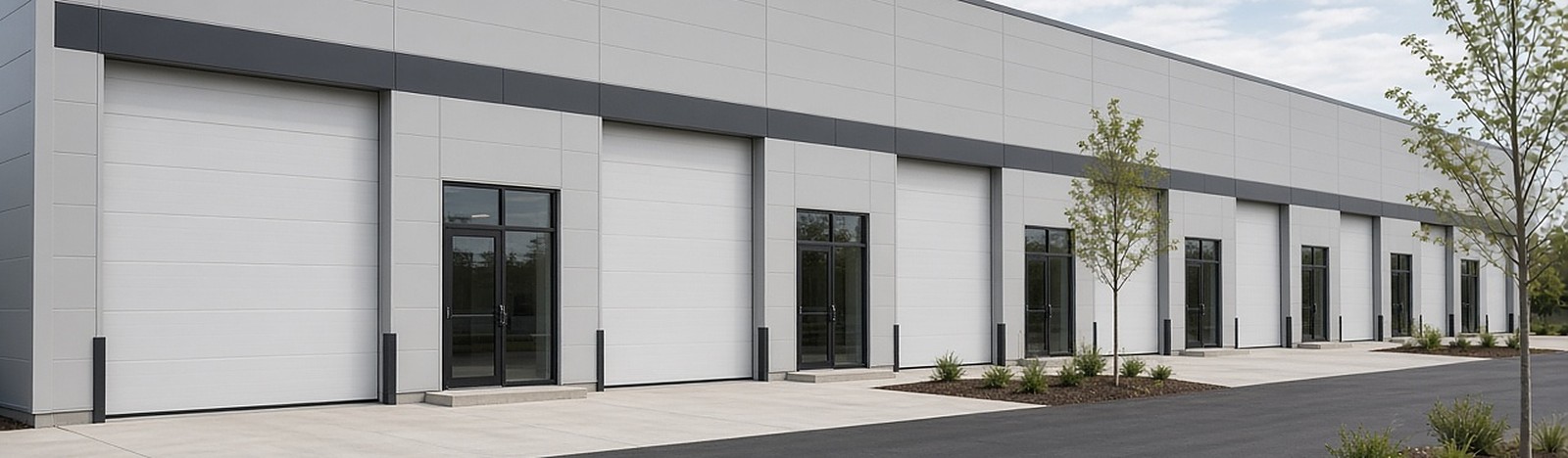 Small-bay flex warehouse with overhead doors