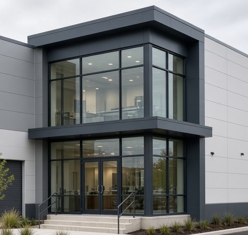 Climate-controlled self-storage building entry